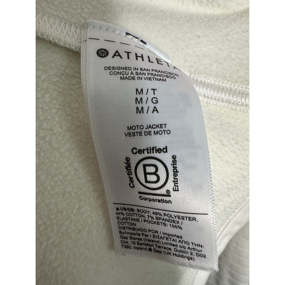 Athleta Moto Jacket Womens Medium Stretch White Asymmetrical Zip Pockets Fleece - Picture 5 of 6